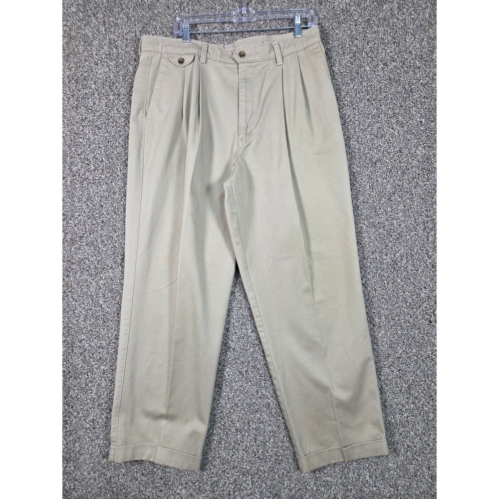 Dockers Pants Mens‎ 36x29 Tan Khakis Loose Fit Pleated Cuffed Cotton Chinos